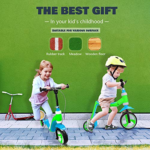 Verkstar Kick Scooter for Kids Toddlers Girls Boys, 2 in 1 Kids Scooter with Handbrake, Adjustable Handle, Extra-Wide Deck, The Latest Outdoor Toys for Kids Activities (Blue & Green)