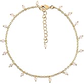 InfinityGemsArt Anklets in Hanging Beads Ankle Bracelets for Women Natural Birthstone 14k Gold Plated Jewelry in 9” +1.5” inch Chakra Crystals Birthday Gifts