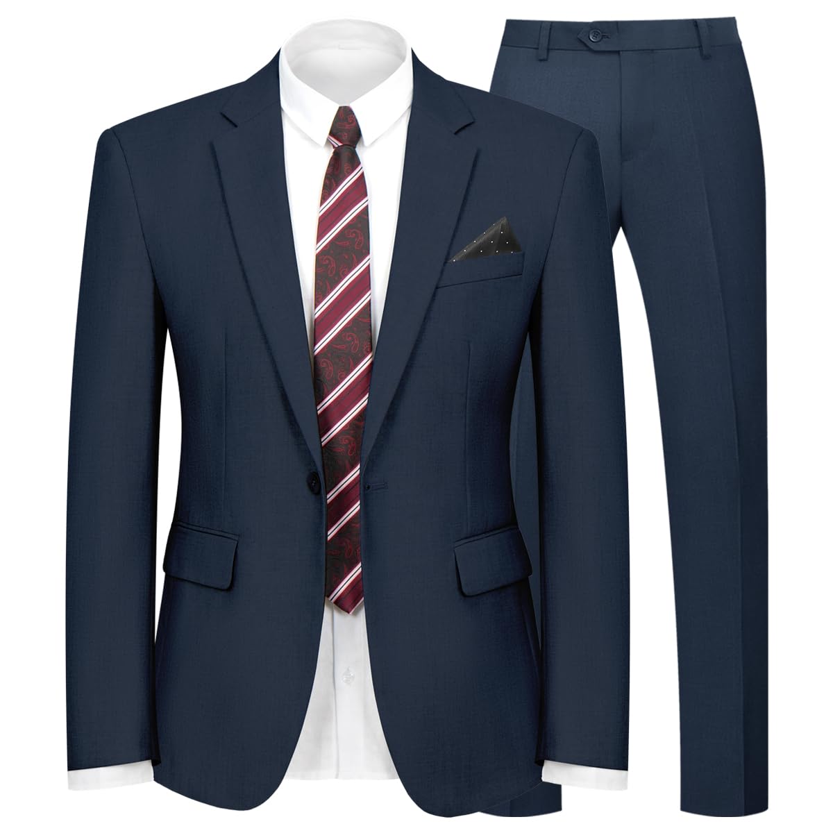 Photo 1 of WYWK 2 Piece Men's Suit One Button Slim Fit Suit for Men Solid Color Blazer and Pants Tie and Square Wedding Business Party Navy Blue