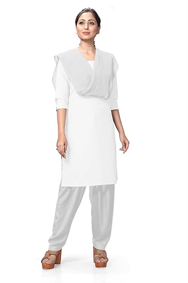 Uniform Sarees Corp Womens Poly Cotton Unstitched Salwar Kameez Dress Materials for Mourning Funeral Occassions (White;White)