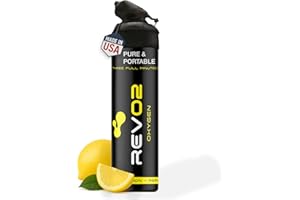 REVO2 REV/O2 Oxygen Can | 98% Pure Portable Oxygen for Recovery, Immunity & Hiking | 10L Canister with Leak-Proof Mouthpiece & Trigger Lock | Natural Citrus Boost for Breathing, Energy & Wellness - Lemon