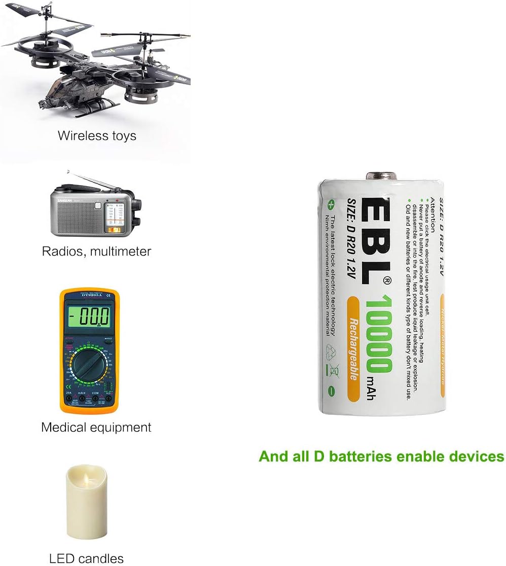 EBL Rechargeable D Batteries, 10000mAh Ni-MH High Capacity D Cell Battery New Retail Package, Pack of 4: Home Audio & Theater