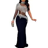 PORRCEY Women Sexy Elegant Rhinestone Mesh See Through Evening Dresses Party Club Night Clubwear
