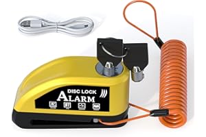 JAGASOL Motorcycle Lock Rechargeable, Alarm Disc Brake Lock with Reminder Cable, 110 dB Alarm Sound, Anti-Theft Waterproof, 2 H Fast-Charging, 9 Months Standby, 7 mm Lock Pin Universal for Bikes