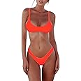 SherryDC Women's Solid Scoop Neck Push Up Padded Brazilian Thong Bikini Swimsuit Bathing Suit