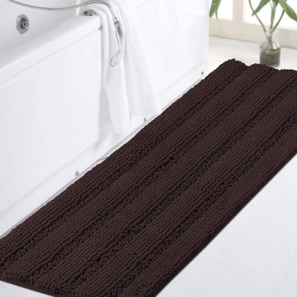 Turquoize Non Slip Shaggy Chenille Microfibers Bathroom Rug Black Bathroom Mat Extra Long Bath Rug 47 x 17 Kitchen Rugs and Mats, Super Water Absorbent & Soft Washable Bath Rug for Bathroom, Brown: Home & Kitchen