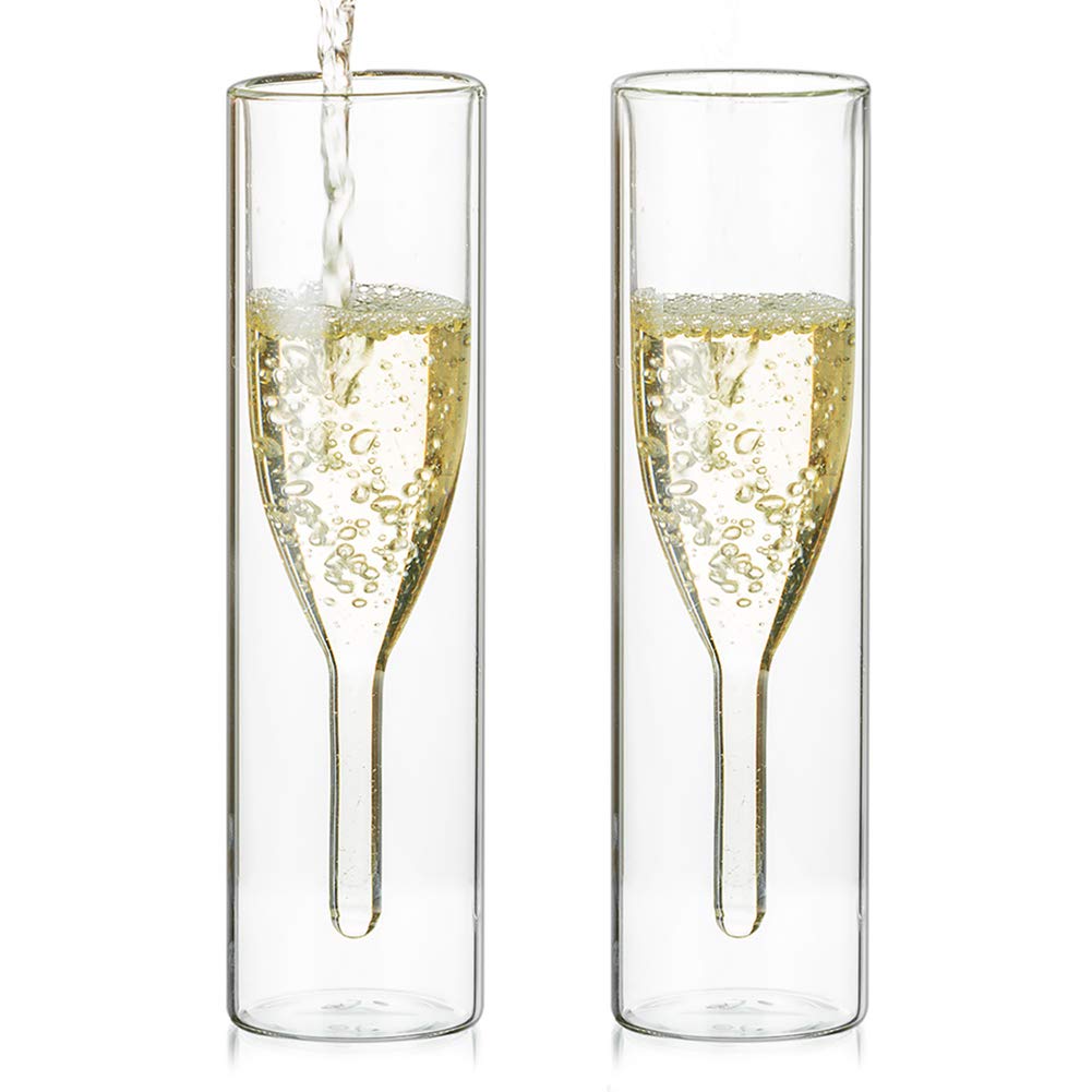 Sziqiqi Bulk Double Walled Crystal Champagne Flute Glasses, Classics Tulip Goblet Stemless Clear Glass Cups, Hand Blown Toasting Glasses for Catering, Weddings, Parties, Bars, Family Reunions, 2Pcs