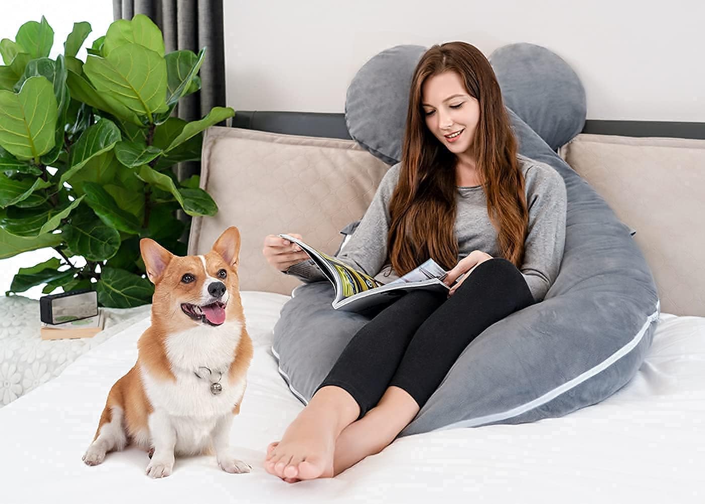 Marine Moon Pregnancy Pillow,Maternity Body Pillow U Shaped,Luxury Body Pillow for Pregnant Women Back Pain with Soft Velvet Cover,Jumbo Size 65" Long,Grey: Home & Kitchen