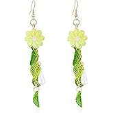 Peasimy Daisy Flower Tassel Long Earring Flower Drop Dangle Earrings Statement Jewelry Bar Party for Women