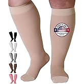 Mojo Compression Socks for Women and Men 20-30mmHg Wide Calf - Plus Size Opaque Compression Support Stockings for Nursing, Varicose Veins Circulation - Beige, 3X-Large - AB201
