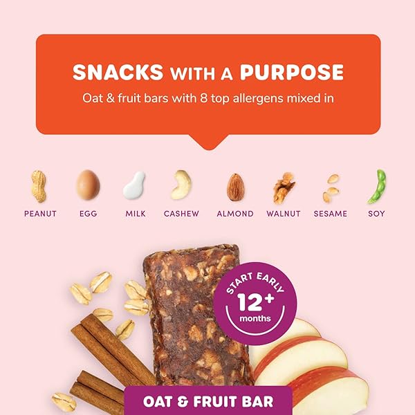 READY, SET, FOOD! ORGANIC OAT & FRUIT BARS | APPLE CINNAMON | ORGANIC BABY TODDLER SNACK BAR WITH 8 TOP ALLERGENS: PEANUT, EGG, MILK, CASHEW, ALMOND, WALNUT, SESAME, SOY | NO SUGAR ADDED