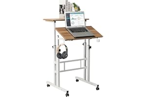 SIDUCAL Small Standing Desk, Portable Stand Up Desk, Height Adjustable Mobile Standing Table Converter with Wheels Computer Workstations, Rolling Laptop Cart for Stand or Sit, Vintage Oak