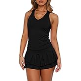 Saslax Women's Tennis Dress with Separate Shorts & Pockets, V-Neck Sleeveless Quick-Dry Workout Athletic Golf Dress