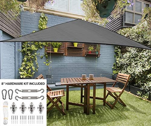 12' Triangle Sun Shade Sail Canopy in Stone Grey - Durable Outdoor Patio Cover Pergola Awning Sun Shade - Heavy Duty 8 inch Stainless Steel Hardware Kit (12' Triangle, Stone Grey)