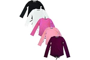 MISS POPULAR Multi -Pack Girls Kids Long Sleeve T Shirt with Tie Front Cotton Crew Neck Soft Fabric Many Colors Size 4-16