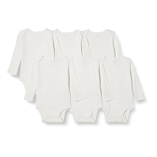 Amazon Essentials Unisex Babies' Long-Sleeve Bodysuits, Pack of 6, White, 24 Months