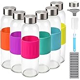 Zukro 18 oz Glass Water Bottles with Lids, 6 Pack Leak Proof Juice Bottles With Stainless Steel Cap for Juicing, Smoothie, Homemade Beverages, Reusable Clear Drinking Jar with Silicone Sleeve