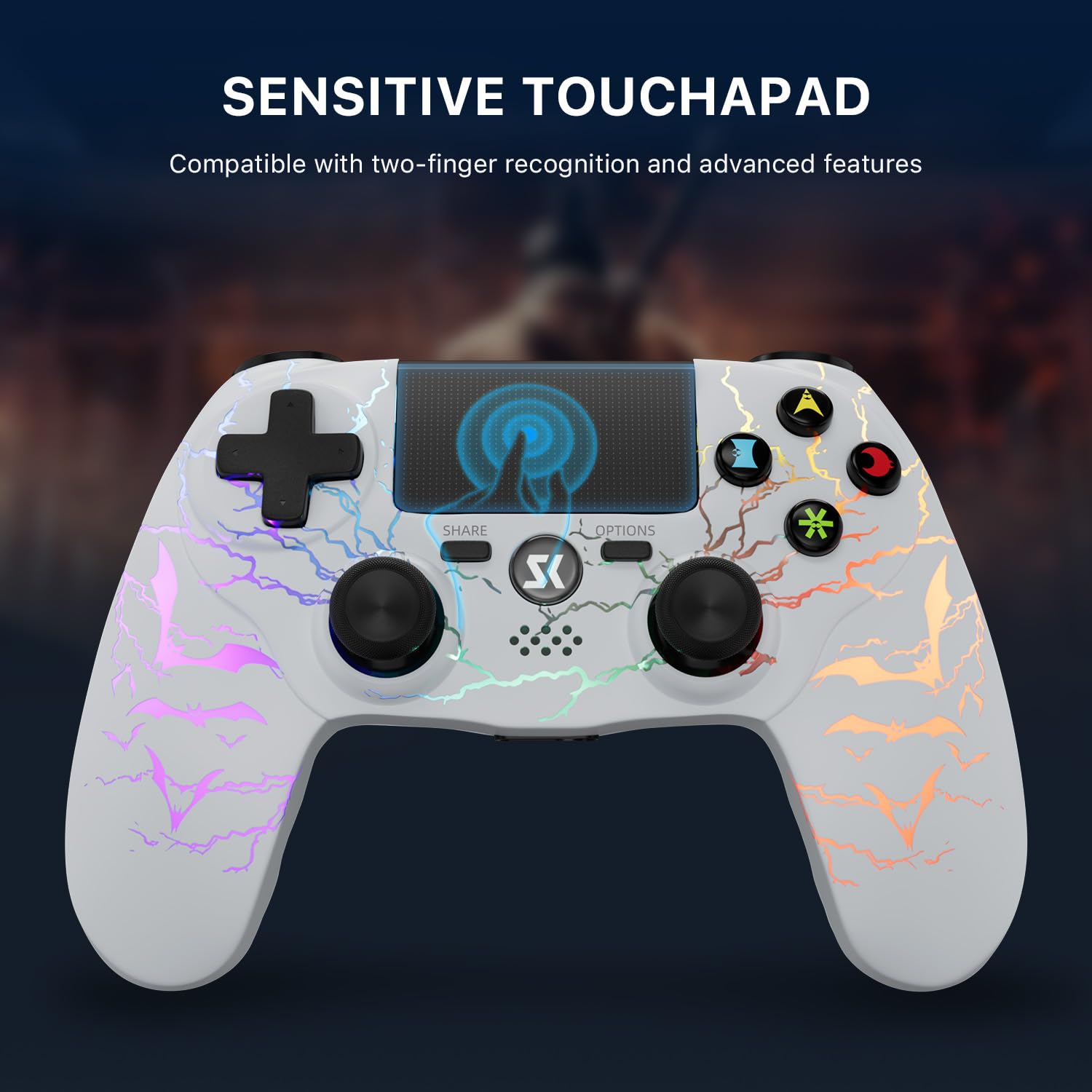 CHENGDAO 2er-Pack Kabelloser Controller für PS4, Multi-Plattform Controller kompatibel mit PS4/Pro/Slim/PC/iOS/Android/MacOS 3,5-mm-Audio-Buchse/empfindlichem Touchpad (Schwarz & Weiß) 3