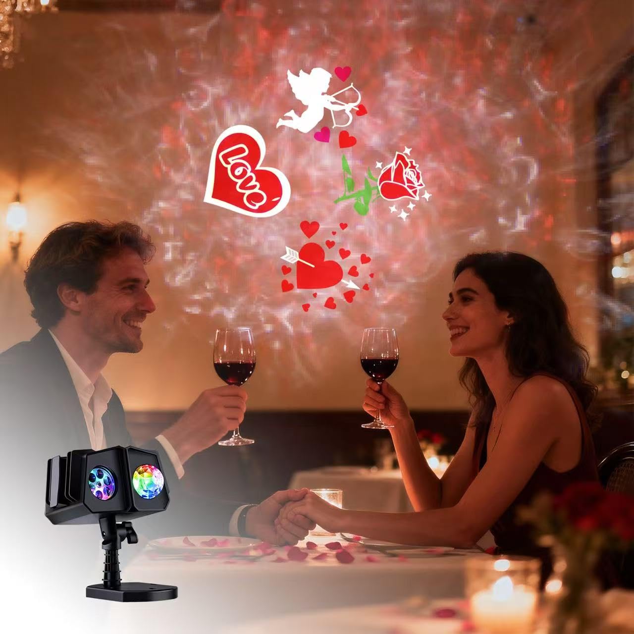 Photo 1 of Valentine’s Day Projector Lights Outdoor with 16 HD Effects (3D Ocean Wave + Patterns), Waterproof IP65, Timer Function, RGB & Multicolor Landscape Light for Holiday, Party, Indoor & Outdoor Use