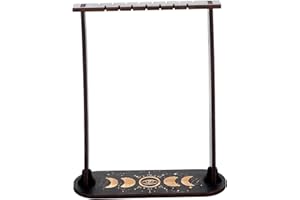 Pendulum Holder Black Pine Wood Pendulum Stand Crystal Display Holder with Tray, Witch Rock Stone Stand Shelf for Wiccan Supp