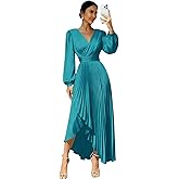 Stanjiehu Long Sleeve Bridesmaid Dresses for Women Pleated Formal Evening Party Wedding Gown