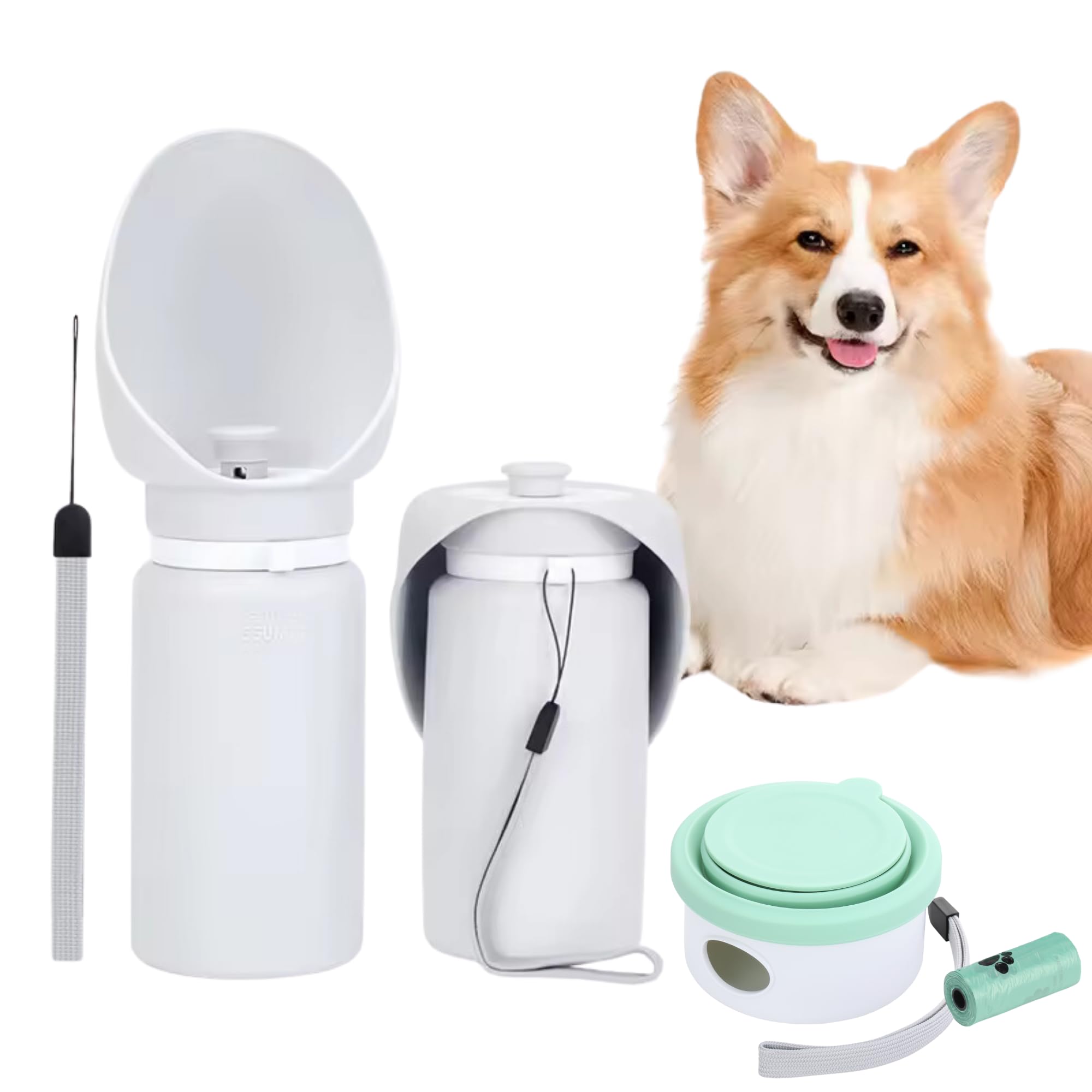 Photo 1 of ALTOS OFFICE AND HOME Pet Kit: 550Ml Soft Silicone Collapsible Water Bottle and 3-in-1 Dispenser (Dirt Bags/Kibble Container/Eating Cup) for Walking with Your pet