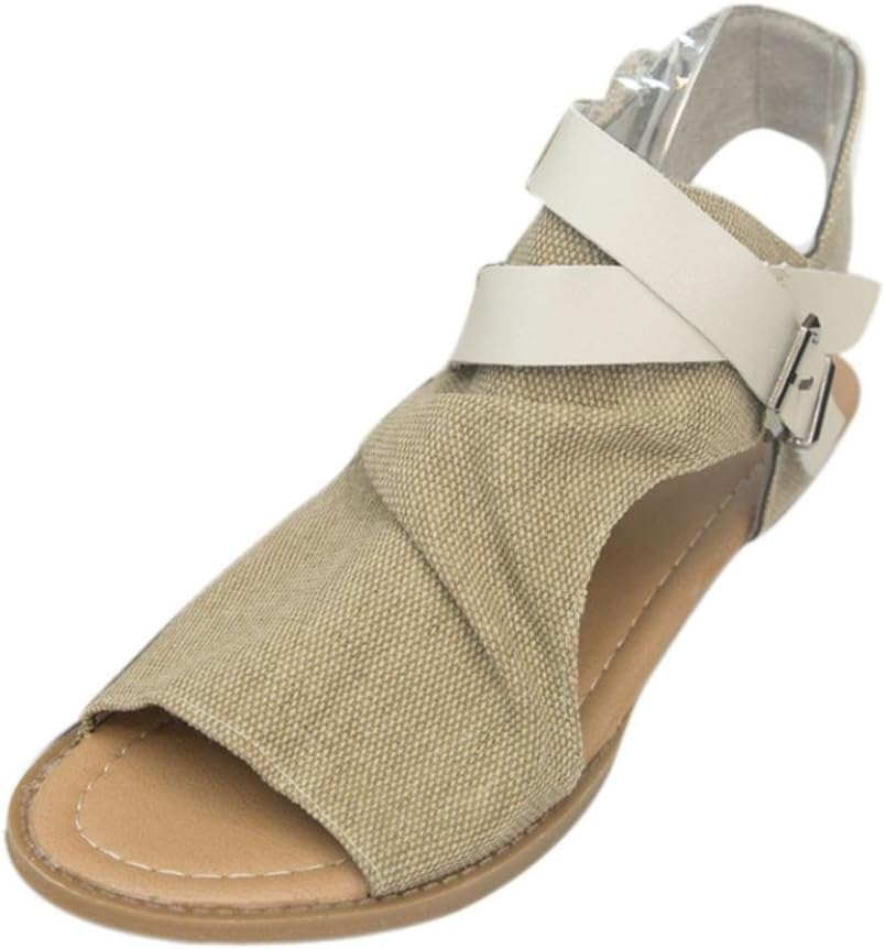 Sunday Women Summer Fashion Soft Flat Heel Sandals Ladies Cute Solid Ankle Strap Beach Flip-flop Shoes Sandals Casual Holiday Fish Mouth Slipper Shoes for Women Size 3-6.5