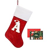 NIBESSER 18 Inches Monogram Christmas Stockings with Letters, Large Super Soft Christmas Stockings Red Velvet with White Soft Plush Cuff for Christmas Xmas Tree Holiday Fireplace