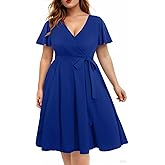 Pinup Fashion Women Plus Size Dresses Wedding Guest - Semi Formal Cocktail Wrap Empire Waist Midi Dress