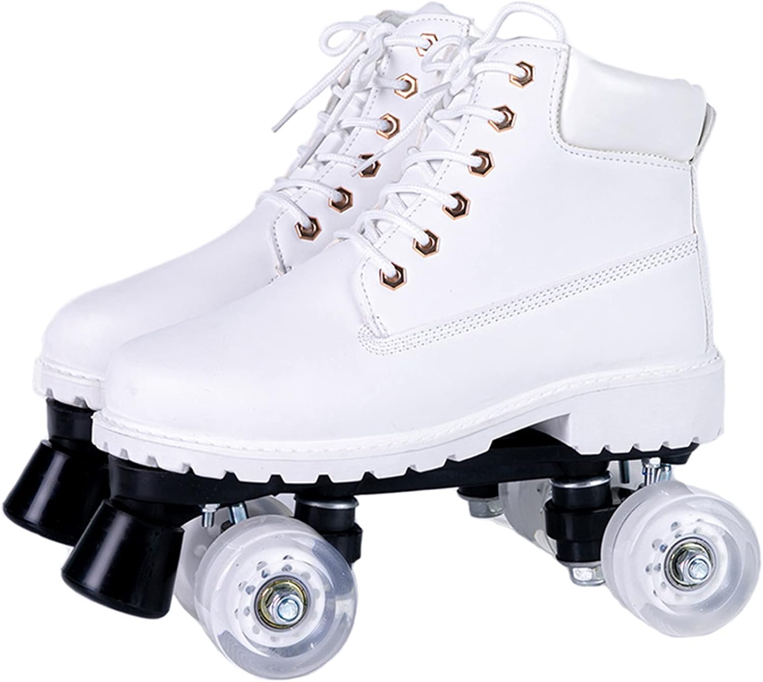 Roller Skates PU Leather, Shiny Four Wheel Roller Skates, White Roller
