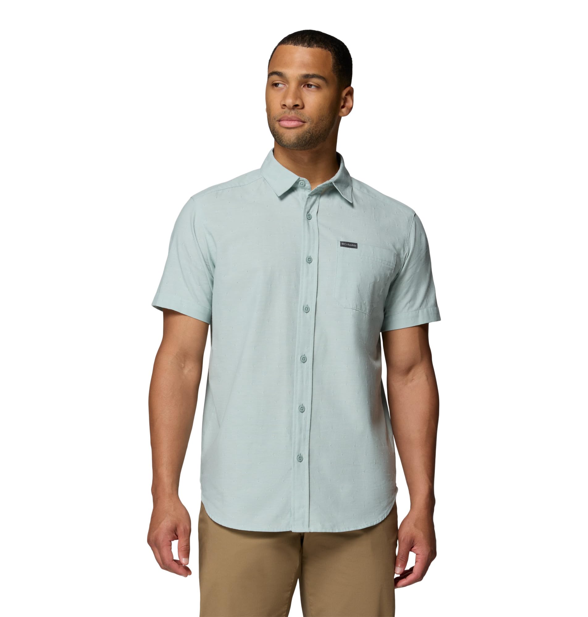 Columbia Men’s Rapid Rivers Novelty Short Sleeve, Crushed Blue/Diamond Dobby, Small