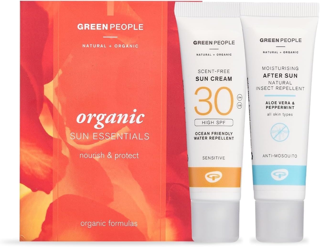 Green People Organic Sun Cream Travel Pack - Mini Set - SPF30 + After Sun with Insect Repellent - Reef Safe, 2 x 30ml