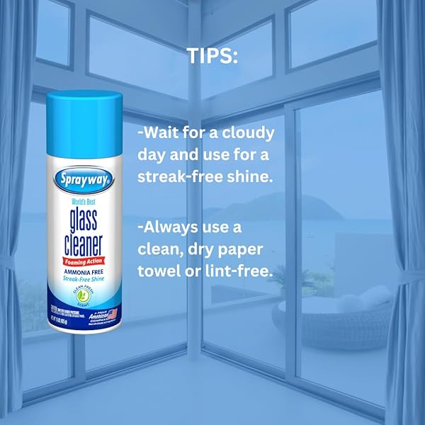 SPRAYWAY AMMONIA-FREE GLASS CLEANER, FOAMING ACTION – STREAKLESS SHINE, 15 OUNCE (PACK OF 1)