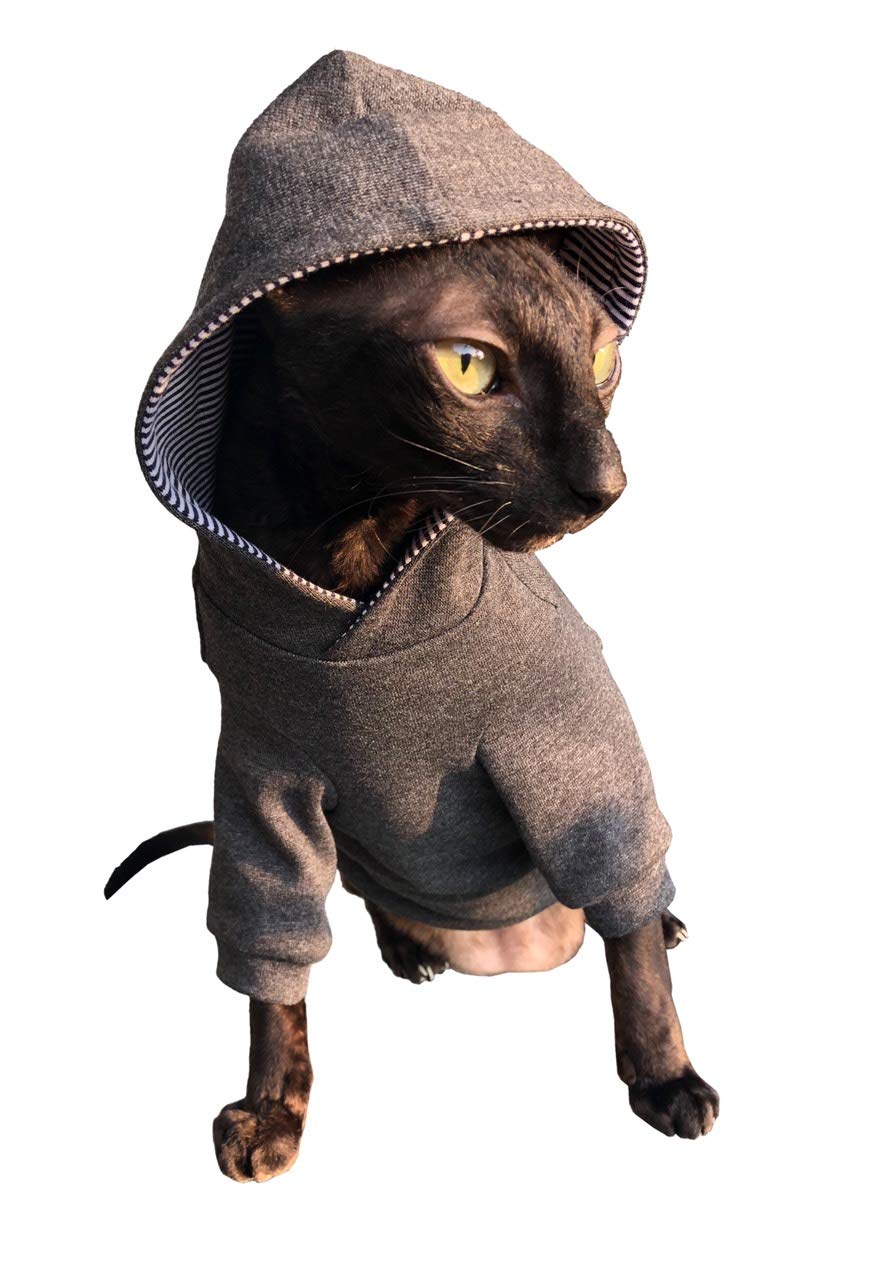Sphynx Cat Dark grey Hoodie Home sweet home KotomodaCatWear Cat Clothes For Naked and HairlessCats (L)