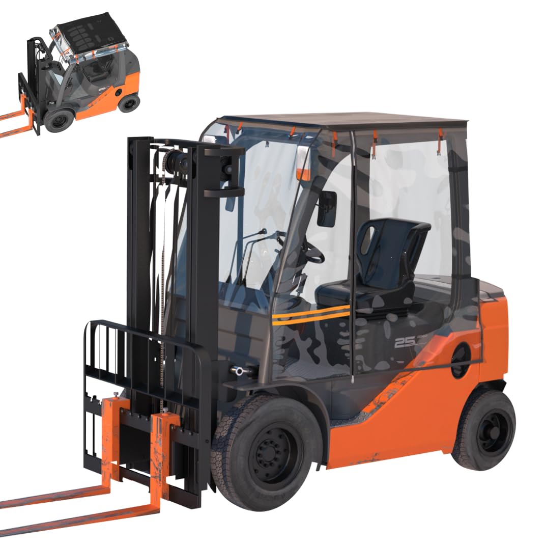 Photo 1 of CHENGNAN Forklift Cover for Rain Up to 6000LB,Can Be Rolled Up On All Sides,Ultra-Transparent EVA&Brown Canopy for Sun,Universal Forklift Rain Cover Waterproof
