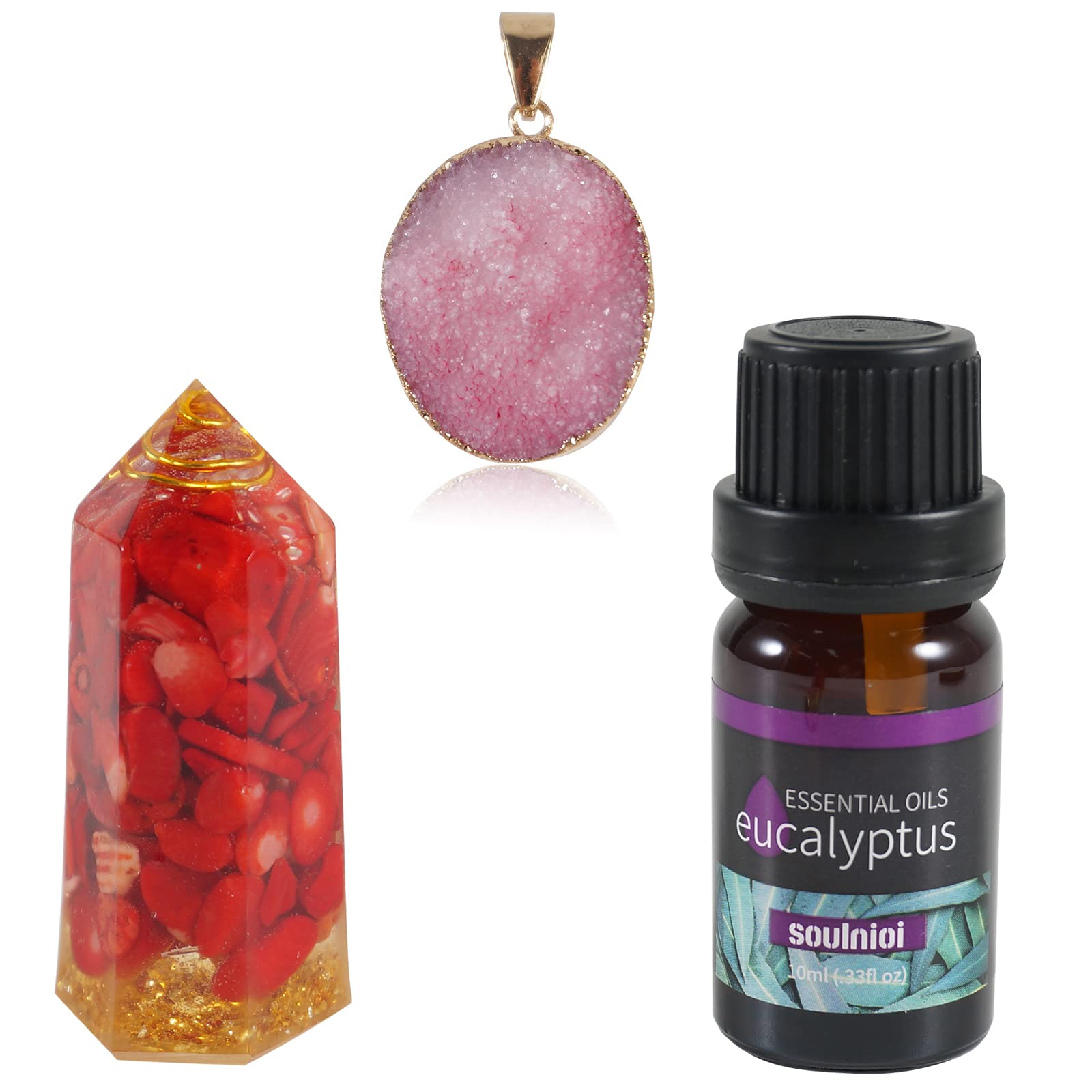 Plant Therapy Cedarwood Essential Oil 100% Pure Undiluted Natural Aromatherapy 10ml Red Crystal Cluster Necklace Red Jasper Crystal Ogan Hexagonal for Relaxation Yoga Reiki Gift