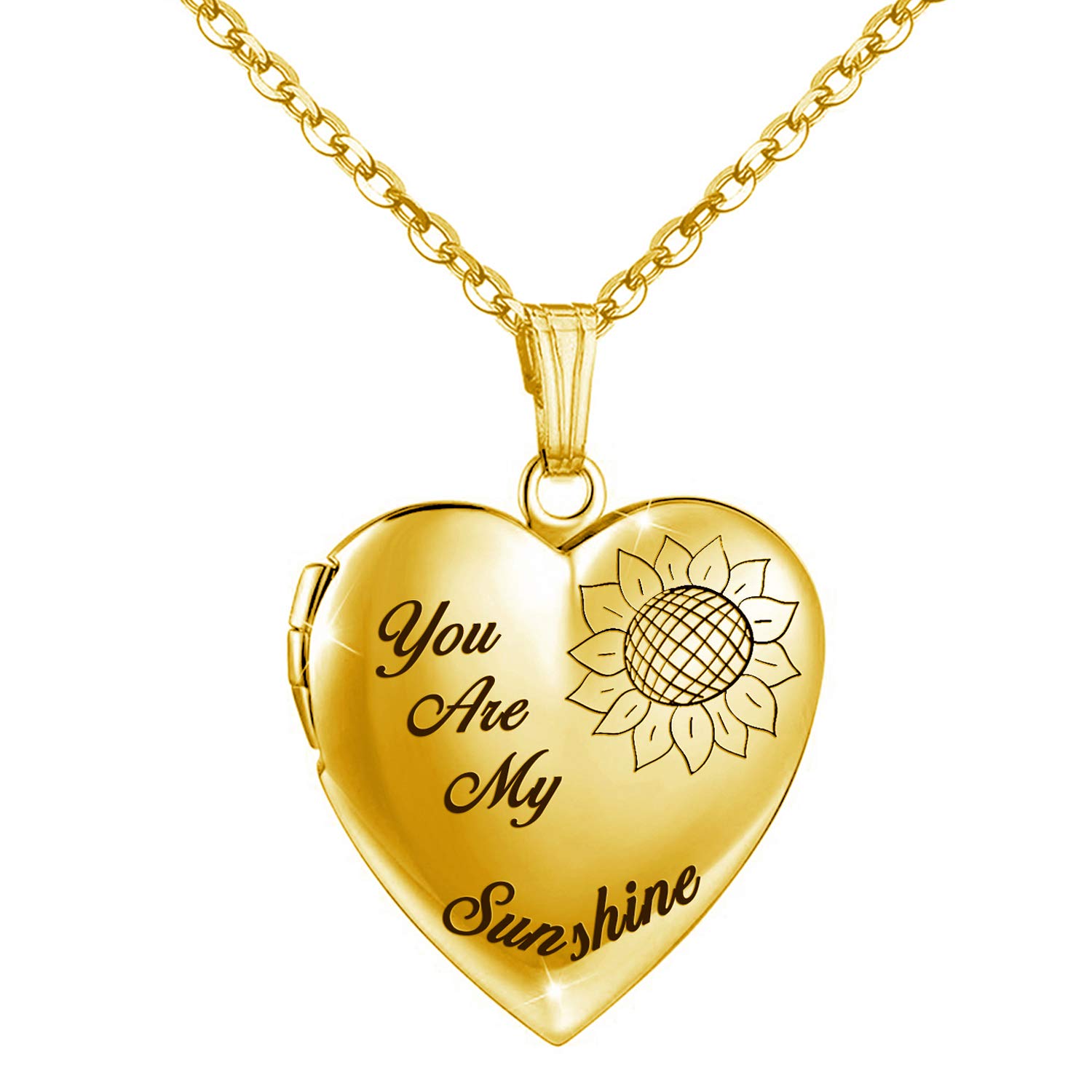 MUERDOU Heart Sunflower Locket Necklace that Holds Pictures You Are My Sunshine Photo Memory Locket Pendant Necklaces