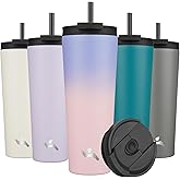 Konokyo 26 OZ Insulated Tumbler with Lid and 2 Straws Stainless Steel Water Bottle Vacuum Travel Mug Coffee Cup,Pastel Sunset
