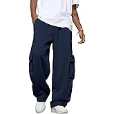 BUXKR Men's Baggy Sweatpants Wide Leg Fleece Casual Joggers Cotton Loose Drawstring Elastic Waist Pants with Pockets