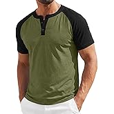 Runcati Mens Henley Shirts Raglan Short Sleeve Casual Baseball Tees Summer Classic Color Block Workout T- Shirts