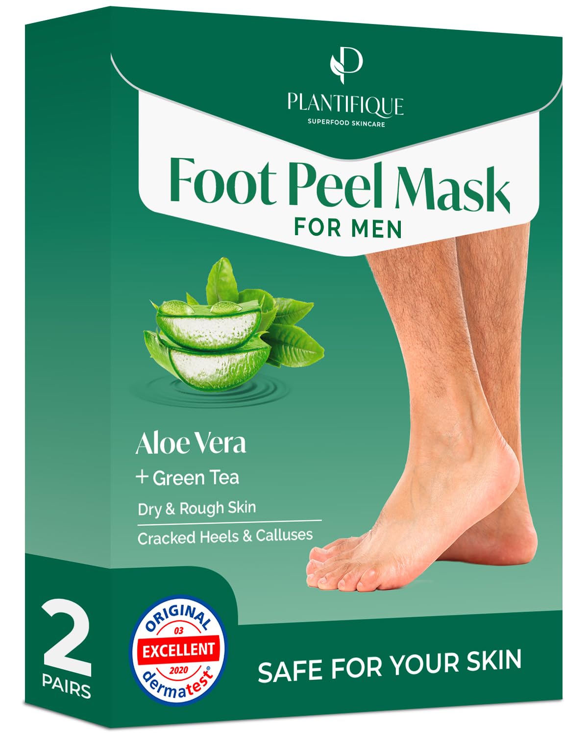 Plantifique Foot Peel Mask – 2 Pairs Exfoliating & Dermatologically Tested Foot Treatment, Removes Dead Skin & Repairs Heels for Soft Feet – Aloe Vera Scent, Gift for Men