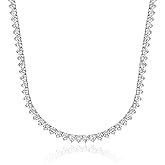 TIKJE S925 Sterling Silver Tennis Necklace| 3 Prong 2mm-5mm Cubic Zirconias Round Cut Faux Diamond Tennis Chain for Women and Men 16-22 inches Valentine's Day Gift for Her/Him