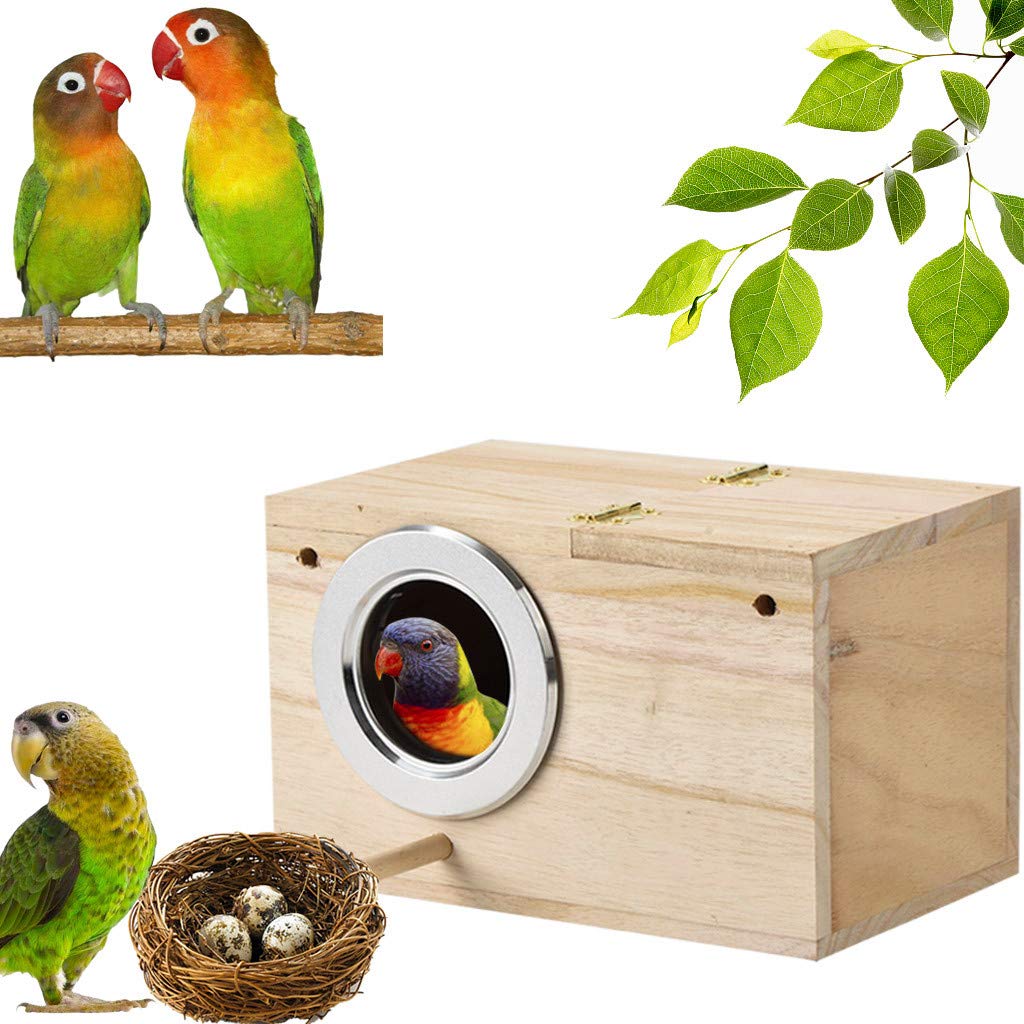 Euone_Home Bird Nests , Wooden Parakeet Budgie Nest Box Bird House , Birds Breeding Durable