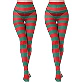 MANZI 2 Pairs Christmas Halloween Striped Tights Full Length Tights Thigh High Stocking Costume Accessory for Women Girls