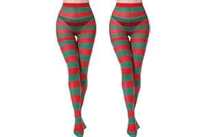 MANZI 2 Pairs Christmas Halloween Striped Tights Full Length Tights Thigh High Stocking Costume Accessory for Women Girls
