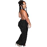 ANKOMINA Women's Halter Low Cut Backless Bodycon Maxi Dress Sexy Sleeveless Pleated Hollow Out Party Club Long Dresses
