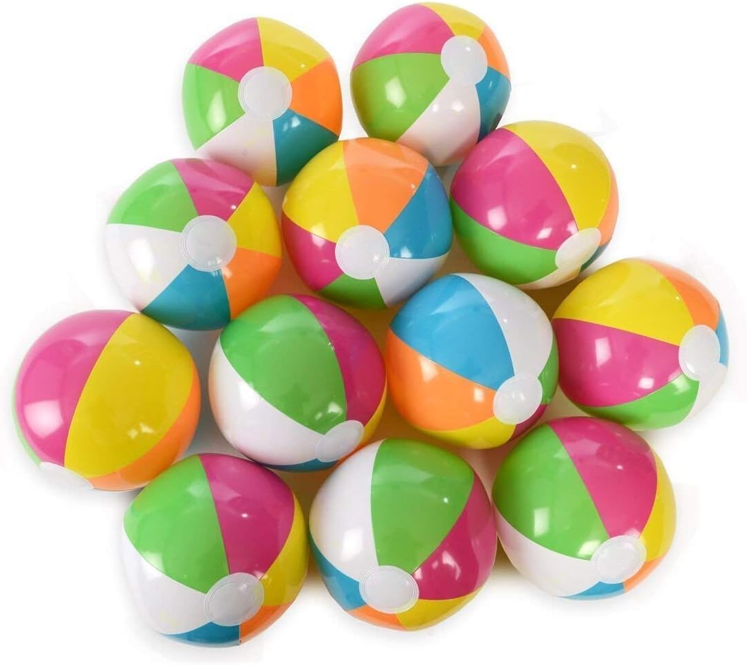 Kangaroo 12 Inflatable Neon, Rainbow Beach Ball, 12-Pack; Pool Toys; Beach Balls: Toys & Games