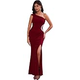 Angel-fashions Women's One Shoulder Ruching Beading Ribbon Soft Evening Gown