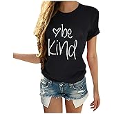 Womens Be Kind Shirt Casual Cotton Short Cute Graphic T Shirt Summer Shirt Casual Round Neck Blessed Tops