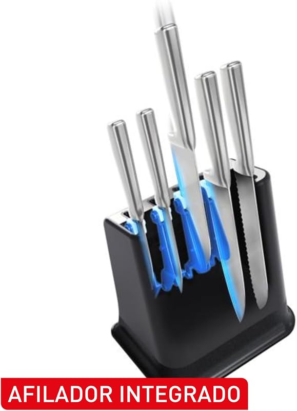 EverSharp, Set de 5 cuchillos, Bloque con afilador, Acero Inoxidable, Afilado duradero, K2976S04